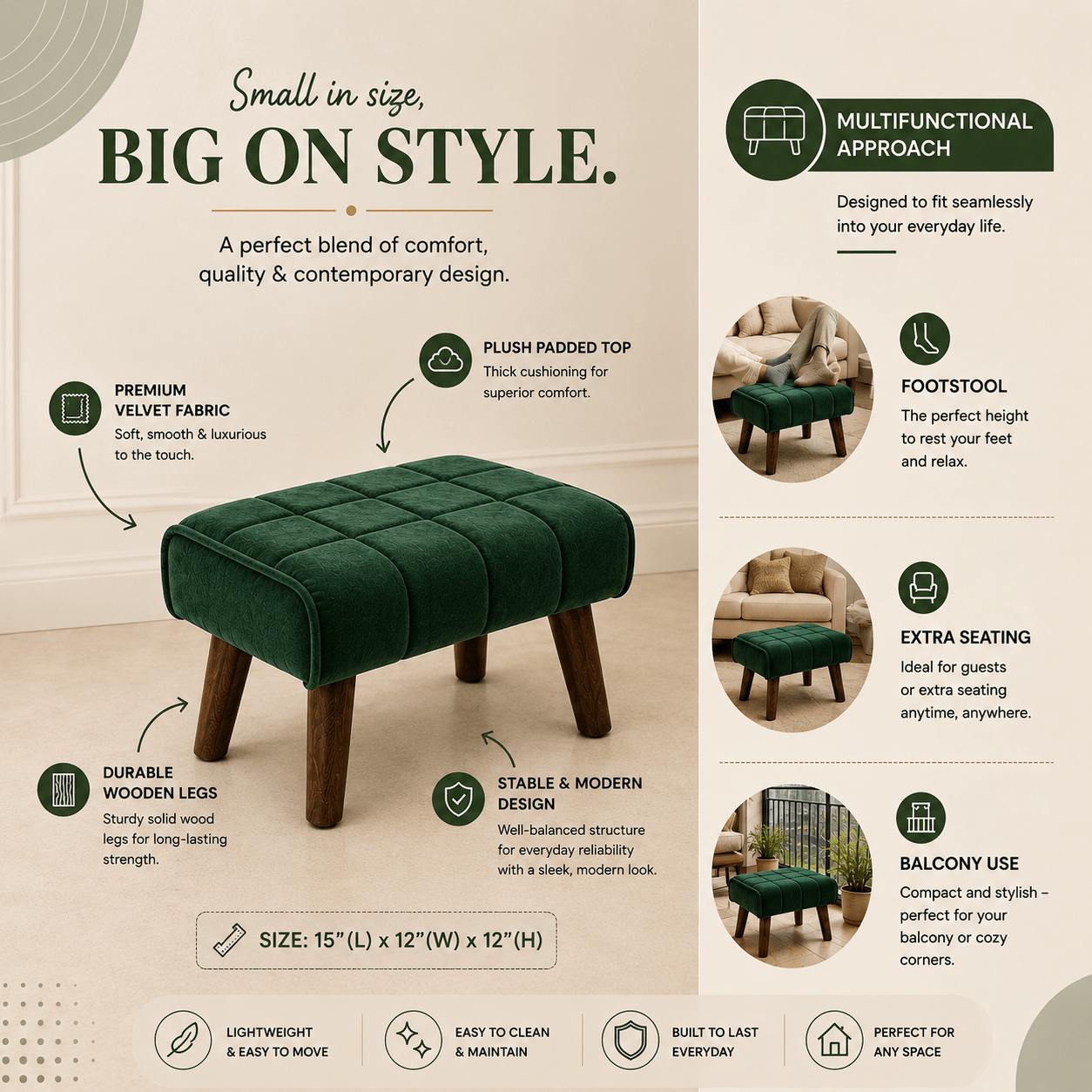 Emerald Haven Ottoman - Plush Livings