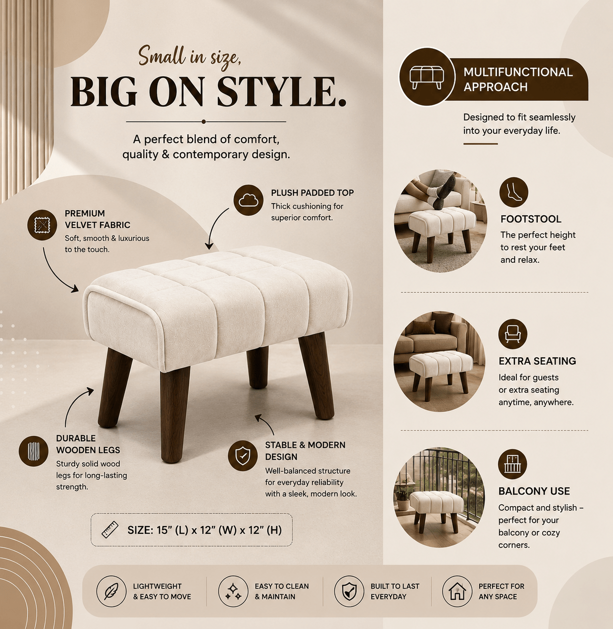 Ivory Noir Ottoman - Plush Livings