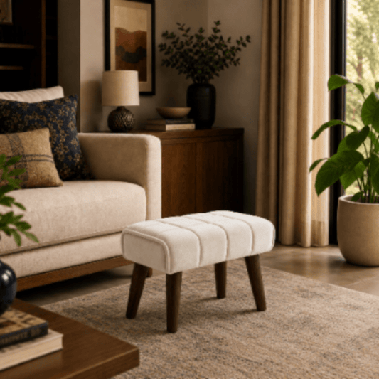 Ivory Noir Ottoman - Plush Livings