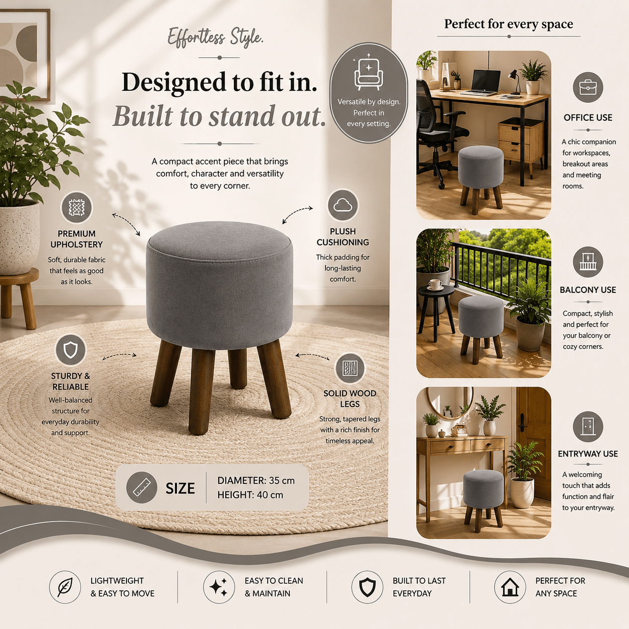 Mistwood Curve Ottoman - Plush Livings