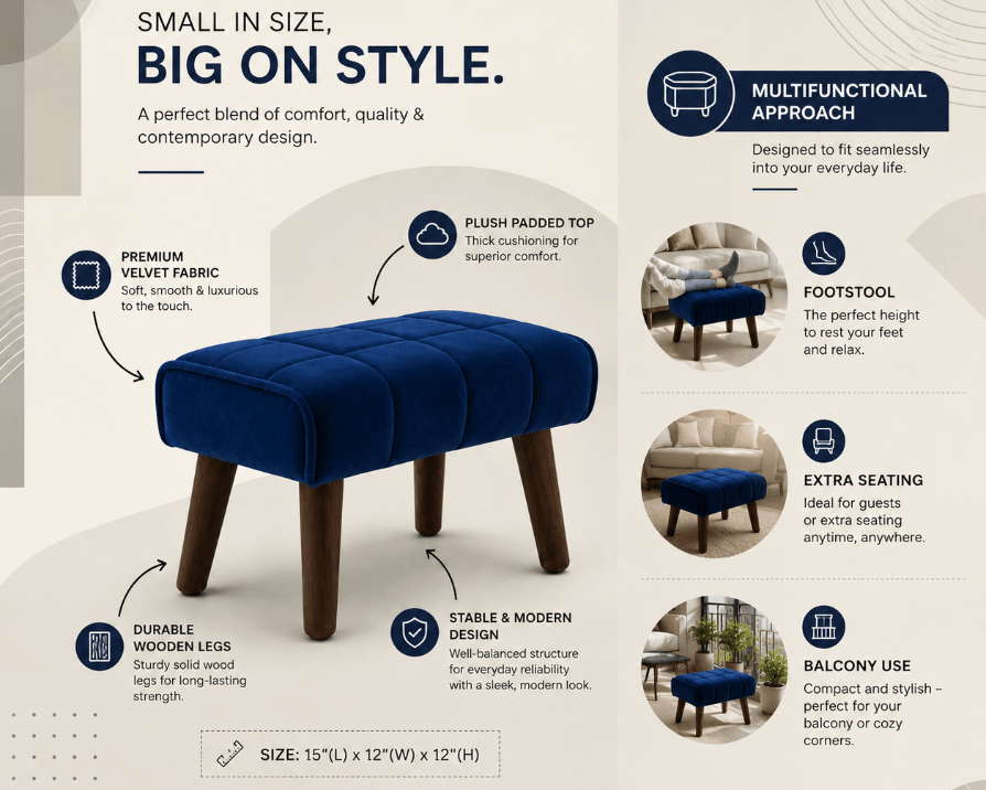 Navy Muse Ottoman - Plush Livings
