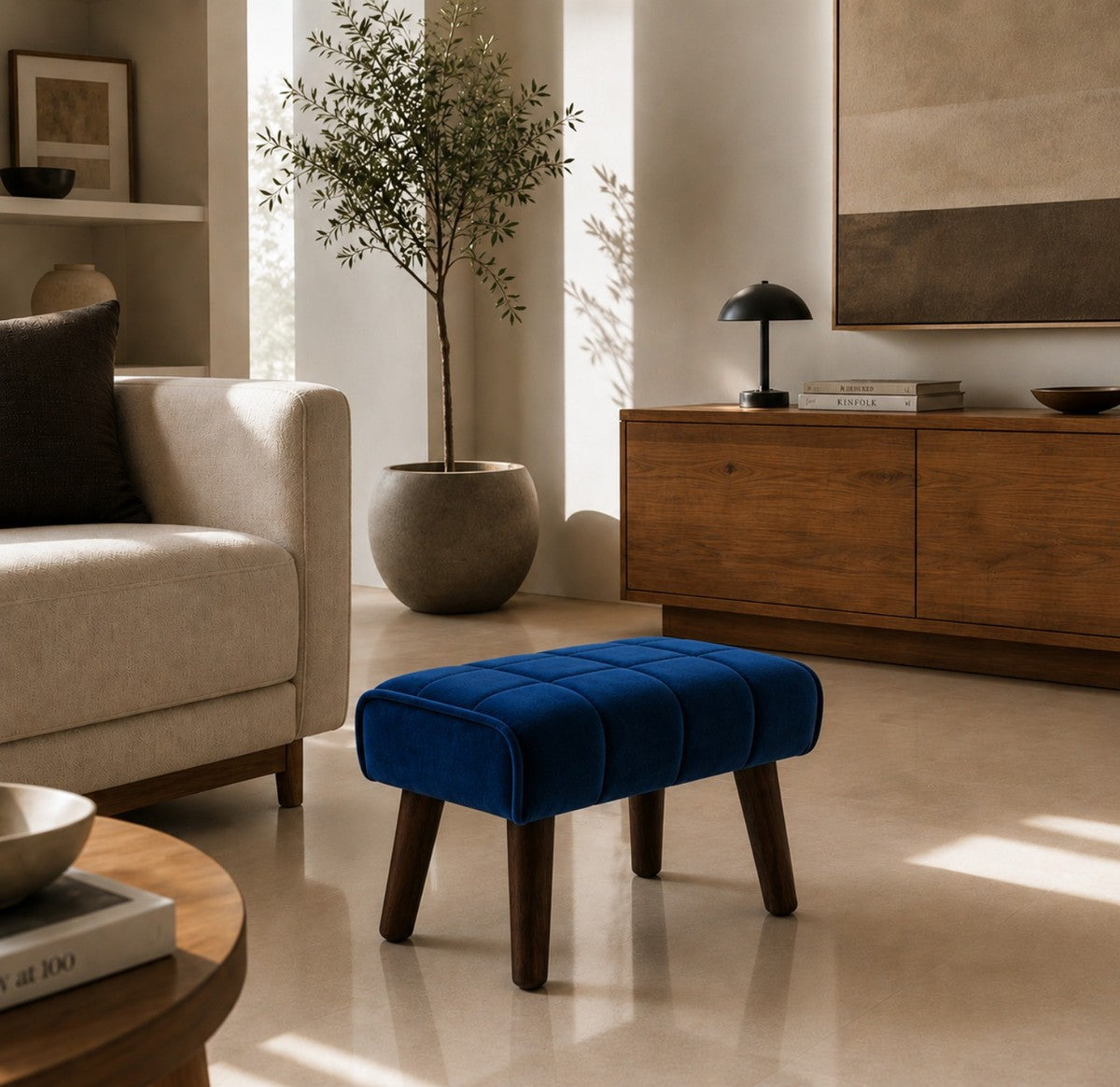Navy Muse Ottoman